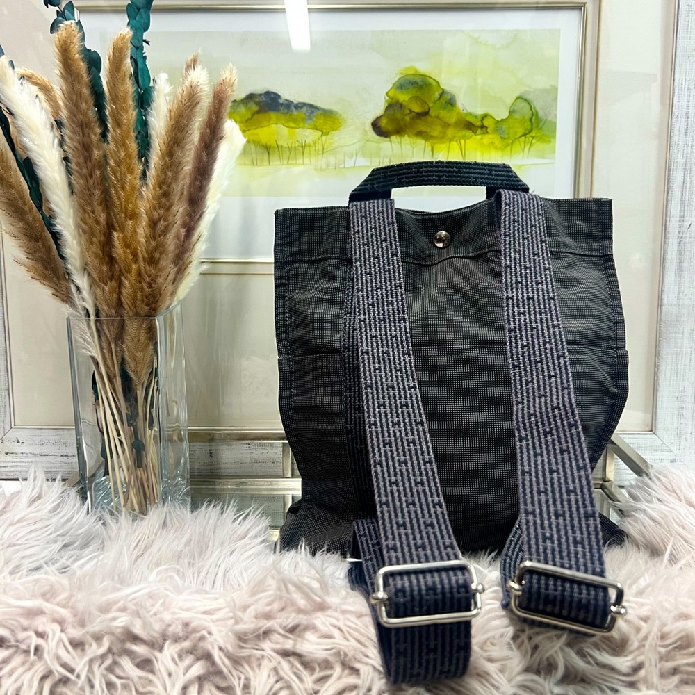 Hermes Dark Grey Herline Canvas Backpack